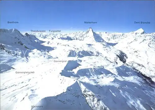Zermatt VS Skigebiet Stockhorn Gornergrat Schwarzsee Matterhorn Fliegeraufnahme Kat. Zermatt