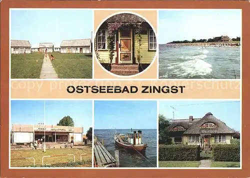 Zingst Ostseebad Bungalowdorf bemalte Tuer Stoertebekerstrasse Strand Kaufhalle Fischerboot Rohrdachhaus Kat. Zingst Darss