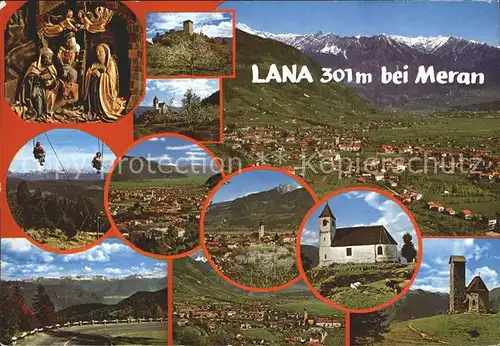 Lana Meran Teilansichten Alpenpanorama Kirche Heiligenfiguren Kat. Italien