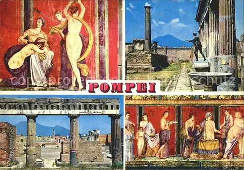 Pompei Saeulen und Wandmalerie