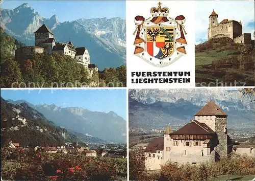 Liechtenstein  Schlosser Vaduz und Gutenberg mit Rheintal Kat. Liechtenstein