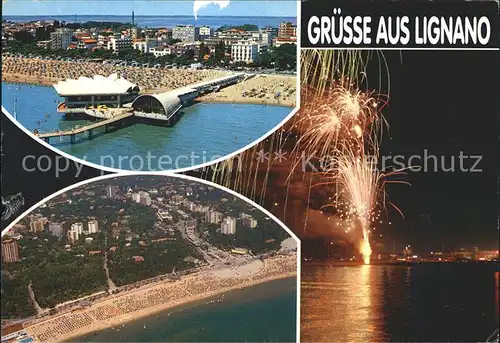 Lignano Sabbiadoro Fliegeraufnahme Strand Feuerwerk Kat. Lignano