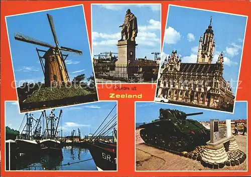 Zeeland Niederlande Windmuehle Denkmal Hafen Panzer  Kat. Niederlande