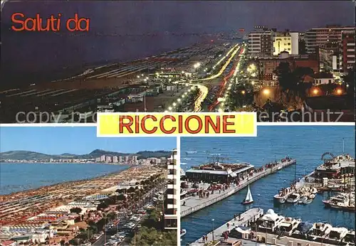 Riccione Hafen Strandpromenade Panorama bei Nacht