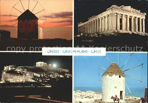 Athenes Athen Muehlen Acropolis bei Nacht Kat. Griechenland