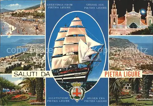 Pietra Ligure Fliegeraufnahme Parks Strand Segelschiff