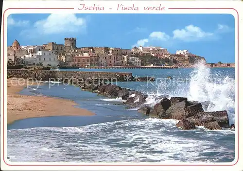 Forio d Ischia Panorama Strand Brandung Kat. 