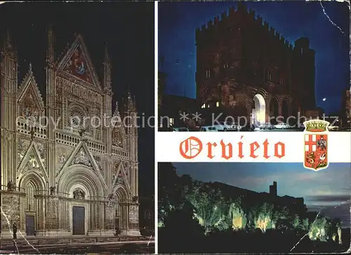 Orvieto Duomo Palazzo del Capitano del Popolo notturno Kat. Italien