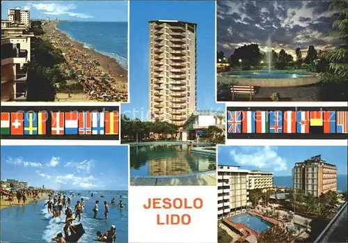 Lido di Jesolo Strand Hotel Hochhaus Springbrunnen Swimming Pool Kat. Italien