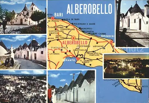 Alberobello Apulien Trulli Rundhaeuser Landkarte Nachtaufnahme Kat. Bari