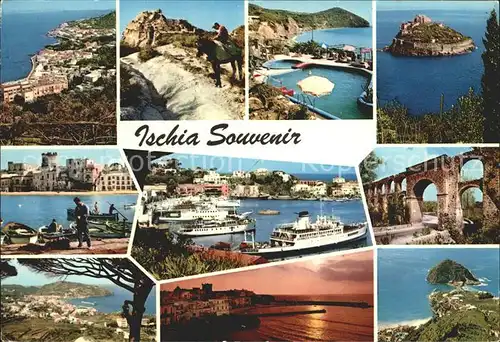 Ischia Hafen Kueste Thermalbad Viadukt Castello Aragonese Aragonisches Schloss Sonnenuntergang Kat. 