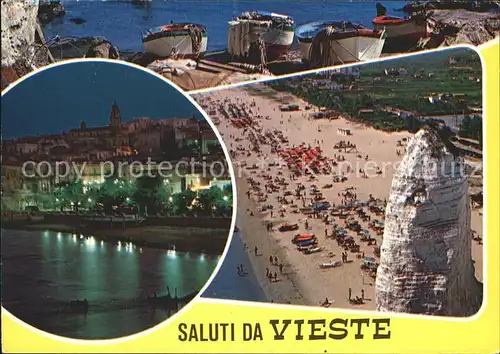 Vieste Foggia Nachtaufnahme Strand Felsen Fischerboote Kat. Foggia