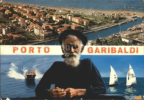 Porto Garibaldi Fliegeraufnahme Alter Fischer Segel und Motorboot Kat. Lidi di Comacchio