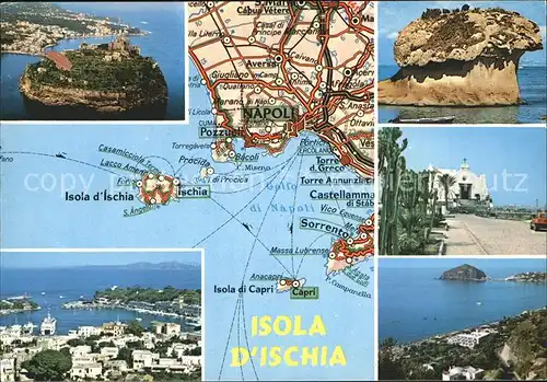Isola d Ischia Carta Automobilistica Strassenkarte Insel Kirche Hafen Kat. Golfo di Napoli