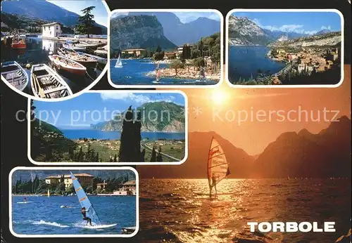 Torbole Lago di Garda Panorama Hafen Gardasee Windsurfen Sonnenuntergang Kat. Italien