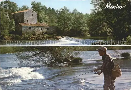 Minho Vilar de Mouros Azenha no rio Coura e um aspecto da pesca a truta