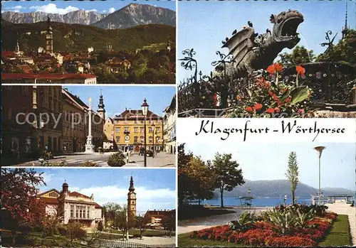 Klagenfurt Woerthersee mit Koschuta Alter Platz Stadttheater Lindwurmbrunnen See / Klagenfurt /Klagenfurt-Villach