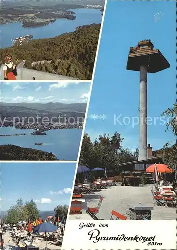 Woerthersee Blick vom Pyramidenkogel auf Klagenfurt Poertschach Terrasse Cafe Restaurant Kat. Oesterreich