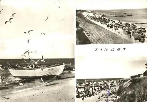 Zingst Ostseebad Strand Fischerboot Moewen Duenen Kat. Zingst Darss