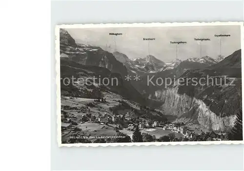 Wengen BE mit Lauterbrunnental Fliegeraufnahme Kat. Wengen