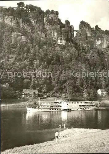 Saechsische Schweiz Bastei mit luxusmotorschiff Kat. Rathen Sachsen