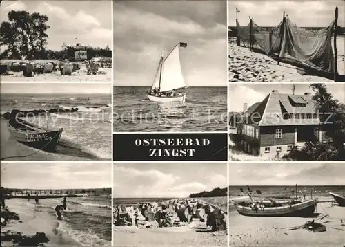 Zingst Ostseebad Strandpartien Segelboot Fischernetze Bootssteg Boote am Strand Kat. Zingst Darss