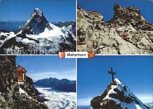 Zermatt VS Matterhorn Bergsteiger am Hoernligrat Sovay Huette Gipfelkreuz Kat. Zermatt