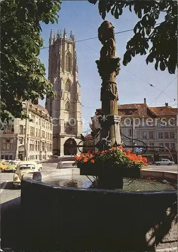 Fribourg FR Samson Brunnen mit Kathedrale Kat. Fribourg FR