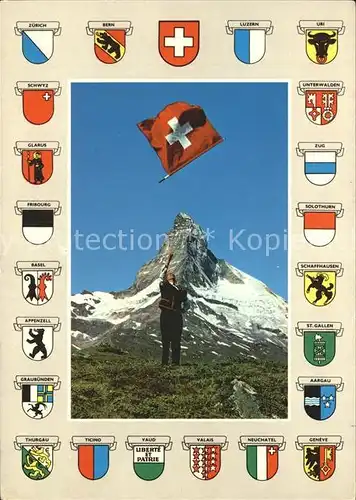 Matterhorn VS Le Cervin Schweizer Flagge Wappen Kat. Matterhorn