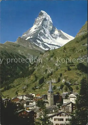 Zermatt VS Ortsansicht mit Kirche Matterhorn Walliser Alpen Kat. Zermatt