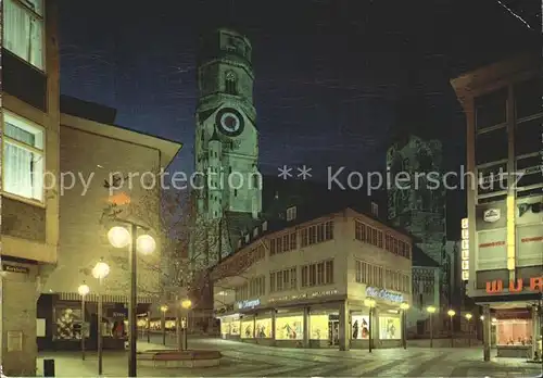 Stuttgart Blick zur Stiftskirche Nachtaufnahme Kat. Stuttgart