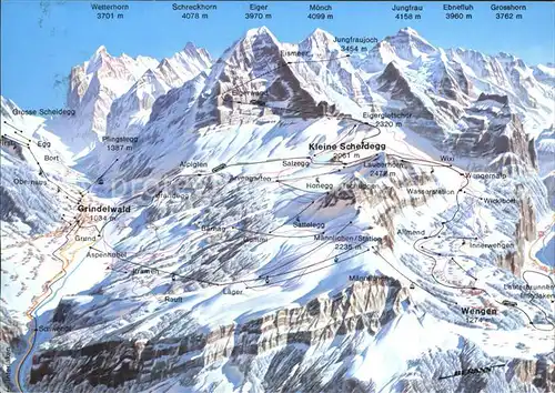 Grindelwald Skigebiet Kleine Scheidegg Eiger Moench Jungfrau Berner Alpen Kat. Grindelwald