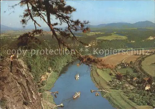 Saechsische Schweiz Blick von der Bastei auf die Elbe Kat. Rathen Sachsen