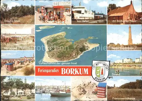 Borkum Nordseebad Greune Stee Strand Hafen Haus Leuchtturm Franzosenschanze Wellenbad Bahnhof Luftaufnahme Kat. Borkum