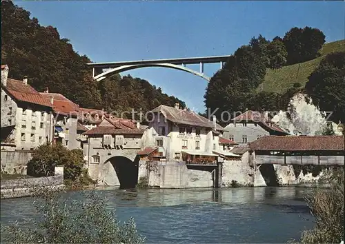 Fribourg FR Gotteron Bruecke und Bern Bruecke gedeckt Kat. Fribourg FR