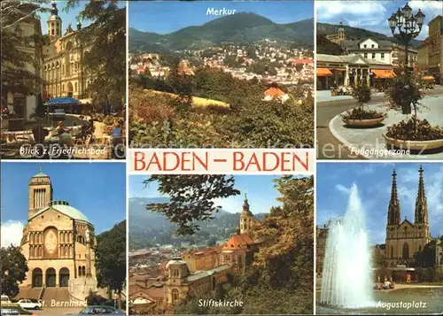Baden Baden Friedrichsbad Merkur Fussgaengerzone St Bernhard Stiftskirche Augustaplatz Kirche Kat. Baden Baden