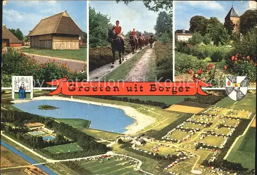 Borger Drenthe Campingplatz Fliegeraufnahme Bungalow Reiter Kirche Kat. Borger