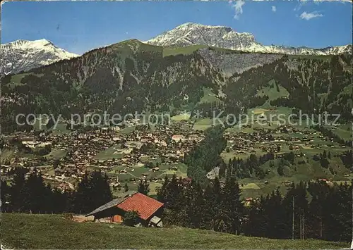 Adelboden Dorf und Schlegeli Albristhorn Gsuer Schwandelfeldspitz Kat. Adelboden