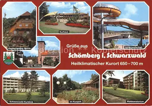 Schoemberg Freudenstadt Gruesse Schwarzwald Kurpark Kirche Wellenbad Kat. Seewald