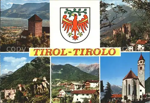 Dorf Tirol Kirche Burg Blick Meran Kat. Tirolo