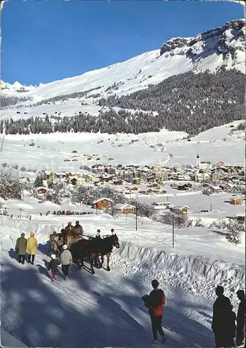 Flims GR Cassons Pferdeschlitten Winterlandschaft Kat. Flims Dorf