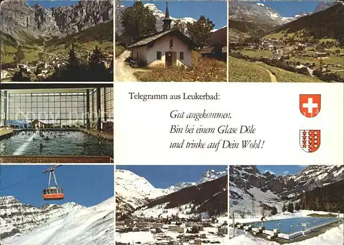 Leukerbad Seilbahn Kirche Schwimmbad Skigebiet  Kat. Loeche les Bains