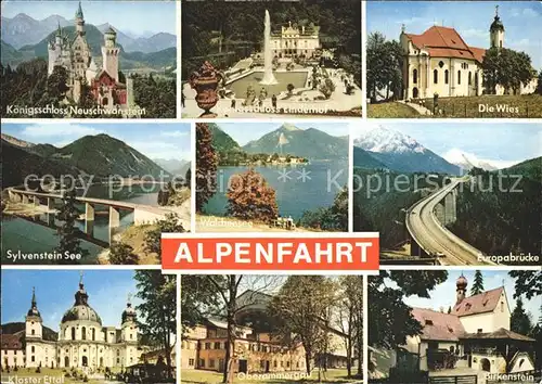 Allgaeu Region Alpenfahrt Neuschwanstein Sylvenstein See Wieskirche  Kat. Kempten (Allgaeu)