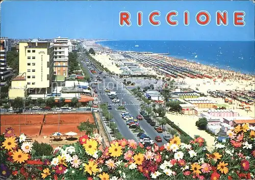 Riccione Aussicht Strand Blumen Hotel Mediteraneo