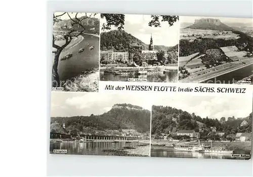 Saechsische Schweiz Mit der Weissen Flotte Lilienstein Koenigsstein Rathen Bad Schandau Bastei Kat. Rathen Sachsen