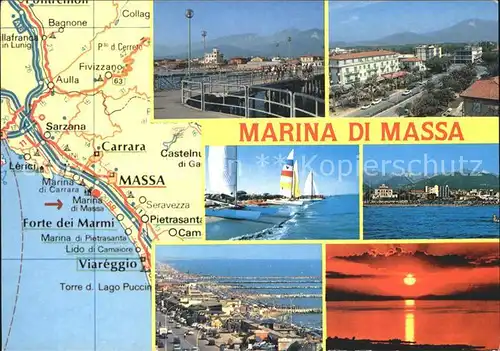 Marina di Massa Landkarte Hafen Abendstimmung Kat. Massa