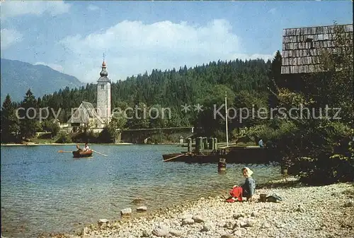 Bohinj Uferpartie am See Kirche Kat. Slowenien