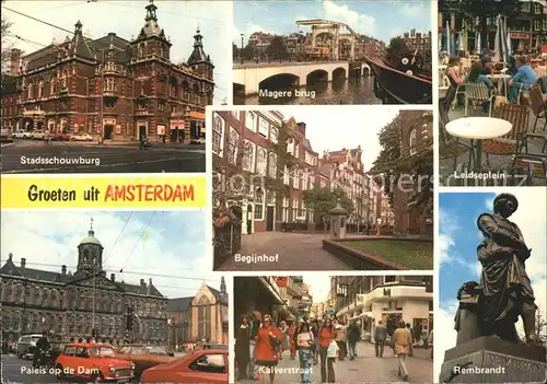 Amsterdam Niederlande Stadsschowburg Magere brug Begijnhof Leidseplein Paleis op de Dam Kalverstraat Rembrandt Statue Kat. Amsterdam