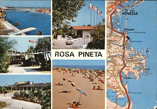 Rosolina Mare Ferienpark Rosa Pineta Strand Karte Schwimmbad Kat. Rosolina