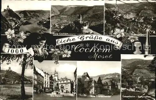 Cochem Mosel Burg Cochem Sesselbahn Marktplatz Alte Thorschenke Bergstation Kat. Cochem